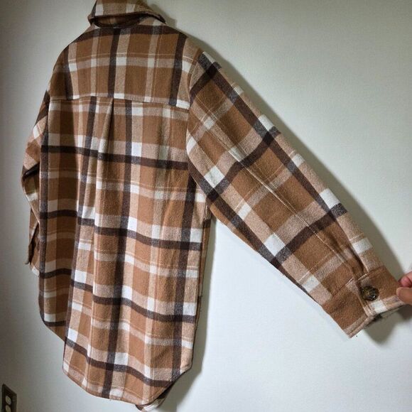 EUC TIME AND TRU PLAID BROWN MIX LONG SHACKET HEAVY SIZE M 8-10 - Picture 2 of 16
